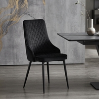 Chaise de salle à manger ergonomique moderne en velours capitonné avec dossier, pieds en fer noir et assise décorative pour la maison, le bureau, l'appartement, le bar à domicile