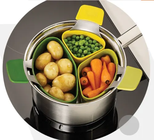 Cesta de vapor portátil Juego de tres piezas/Utensilios de cocina Cajón de vapor de verduras pequeño/Caja dividida de olla estofada