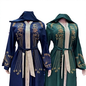 Abaya d'été modeste pour femmes musulmanes, en tissu doux, avec fermeture éclair, motif brodé, strass, qualité supérieure, robuste, OEM/ODM - Product Image 2