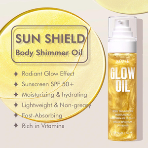 Iluminador de Piel, Humectante Luminoso, Protector Solar de Amplio Espectro FPS 50, <span class=keywords><strong>Brillo</strong></span> Brillante, Aceite Corporal <span class=keywords><strong>con</strong></span> <span class=keywords><strong>Brillo</strong></span>, Lentejuelas, Mica, Natural, Orgánico - Product Image 3