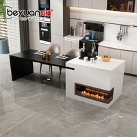 Table à manger moderne minimaliste en dalle de pierre avec espace de rangement intégré extensible, îlot central de cuisine, meuble de maison