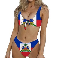 Custom Logo Haïtiaanse Jamaicaanse Vlag Gedrukt Sexy Strikje Tweedelige Bikini Set Hoge Taille Bikini Vrouw Strand Badmode Voor vrouwen