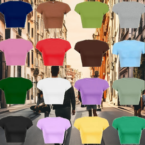 Camisetas Cortas Personalizadas para Mujer, Estilo Casual, Cuello Redondo, Manga Corta, Corte Ajustado, Color Liso, Verano Y2K - Product Image 2
