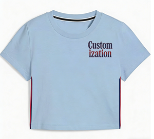 T-shirt court bleu clair personnalisé OEM ODM à manches courtes, col rond, bande latérale, en coton respirant, décontracté, été, avec logo personnalisé - Product Image 5
