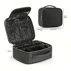 Sacs à cosmétiques de luxe pour femmes, pochettes amovibles, logo personnalisé, fermeture à glissière, matériau PU, motif lettres, couleurs noires, compartiments - Product Image 5