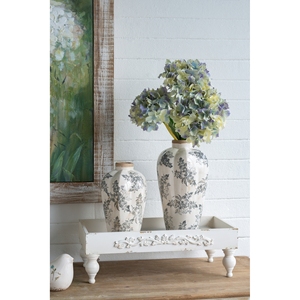 Vaso Decorativo in Ceramica Bianca con Design Floreale Grigio 6.7x6.7x11.6 Pollici per Esposizione su Tavolo - Product Image 6