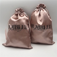 Pochette de rangement pour extensions de cheveux humains avec logo personnalisé sacs d'emballage pour perruque sacs à cheveux en satin de soie rose doré avec cordon de serrage pour faisceaux