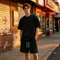 Ensemble T-shirt et short oversize délavé à l'acide 240g, personnalisable avec logo, unisexe, style vintage, deux pièces, streetwear, vente en gros