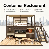 Restaurant en conteneur avec espace de restauration, restaurant modulaire préfabriqué en conteneur maritime avec comptoirs de restauration intérieurs et sièges en plein air