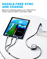 Câble de charge rétractable 3-en-1 en TPE avec logo personnalisé, compatible avec les écouteurs iPhone et Android, charge rapide (3A)