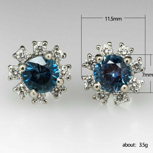 Pendientes E893 Azul Pavo Real, Plata 925, Diseño Copo de Nieve, Corte Brillante Redondo, Engaste de Garra, Joyería Clásica de Compromiso para Mujer - Product Image 4