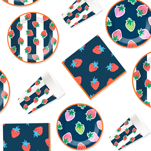 Juego de Vajilla Desechable DAMAI con Diseño de Fresas para Fiestas de Verano, Cumpleaños y Eventos Infantiles, Incluye Platos de Papel, Servilletas y Mantel - Product Image 4