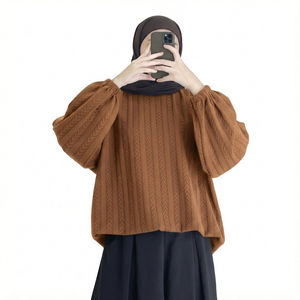 Oversized Knitted Lantern Sleeve Top Solid Color <b>Plus</b> <b>Size</b> Women's <b>Sweater</b> Adult Casual Wear - Product Image 2