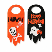 Panneau de bienvenue en feutre pour Halloween à accrocher à la porte d'entrée intérieure, motifs Joyeux Halloween, porche, squelette, citrouille, fantôme, chauve-souris