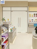Comptoir de magasin personnalisé de luxe moderne en MDF avec LED, écologique et durable, couleur personnalisée pour vitrine promotionnelle de centre commercial, marque MEISHI