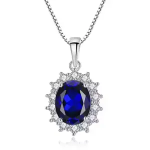 Moda nueva Plata de Ley 925 Azul zafiro flor colgante collar boda joyería fina para mujer