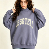 Sweat-shirt graphique style universitaire LTD-H1157, coupe oversize, épaules tombantes, col montant côtelé, sweat-shirts personnalisés à col montant