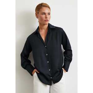 Minimalist Women's Black Poplin Button <b>Down</b> Shirt Everyday Style - Product Image 6