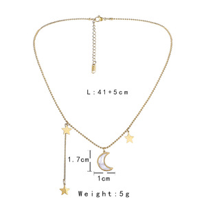 Collier en acier inoxydable avec étoile à cinq branches et <span class=keywords><strong>lune</strong></span> incrustées de nacre de <span class=keywords><strong>mer</strong></span> profonde, chaîne de clavicule simple et tendance en acier titane - Product Image 6