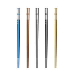 Cocina personalizada portátil 316 Acero inoxidable <span class=keywords><strong>Sushi</strong></span> palillos Japón antideslizante reutilizable vajilla coreana - Product Image 5