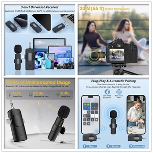 Micrófono de solapa 3 en 1, soporte de trípode de 53 pulgadas, luz LED, Kit de creación de vídeo <span class=keywords><strong>Vlogging</strong></span>, micrófono inalámbrico para Tiktok, YouTube, grabación de Vlog - Product Image 3