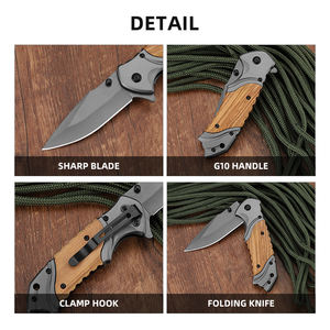 ステンレス鋼製アウトドア折りたたみ式ポケットナイフ、オリーブウッドハンドル、カスタマイズ可能なサバイバルハンティングキャンプEDCナイフ、DIY OEM対応 - Product Image 3