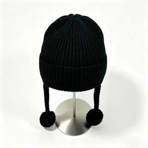Gorro de punto unisex negro liso, grueso y cálido, con diseño de pompón de doble trenza, informal, térmico para invierno, con imagen de letras. - Product Image 5