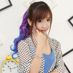 Colorido verano gradiente Cola de Caballo encuadernación pelo largo y rizado correa de fibra química coletas elegantes y de moda - Product Image 2