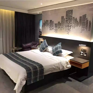 <b>Full</b> 3 Star Hotel Bedroom Furniture <b>Sets</b> Durable Wooden <b>Bed</b> Frame With Nightstands Headboard Desk Chair Wardrobe & TV Console - Product Image 1