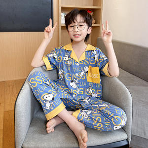 Boys Casual Spring Summer Short-Sleeved Pajamas Children's Thin Cartoon Pattern Home <strong>Clothing</strong> Suit for 5-12 Year Boys - Product Image 4