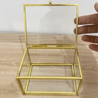 Boîte à bijoux en verre avec cadre en cuivre, vitrine de rangement pour bagues, colliers, pierres de cristal, vente en gros