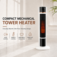 Chauffage tour oscillant intelligent avec commande vocale, lumière de cheminée simulée et humidificateur pour appartement et salon