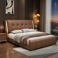 Lit de rangement moderne de luxe JUNYUHAO avec éclairage LED, revêtement en cuir, mousse haute densité, cadre en pin, taille Queen/King pour chambre à coucher
