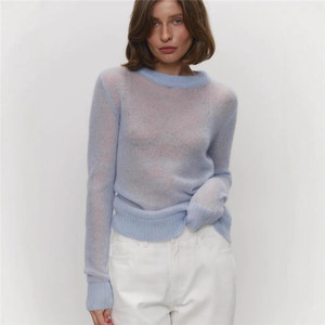 Maglietta 2025 elegante francese a maniche lunghe Casual e Sexy aderente con Top sottili lavorato a maglia in bianco maglione Slim Top da donna - Product Image 1