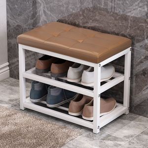 Étagère à chaussures pour porte <span class=keywords><strong>de</strong></span> <span class=keywords><strong>maison</strong></span> simple rangement multicouche armoire à chaussures peut s'asseoir sac souple en fer tabouret à chaussures multifonctionnel - Product Image 4