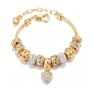 Bracciale da donna regolabile con catena a serpente, in lega placcata bronzo antico, con ciondolo a perla geometrica classica e cava, idea regalo - Product Image 6