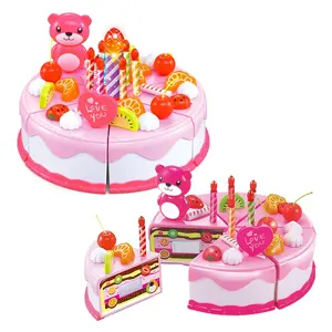 Samtoy Plastic Pretend Kitchen Play Food Dessert Sets Puzzle Game Kids Realistic Cutting Birthday Cake Toy With Light Candles