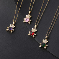 Collier avec pendentif en forme d'ours en cristal de diamant brillant plaqué or, bijoux de mode en gros, collier avec pendentif en forme d'ours pour femmes