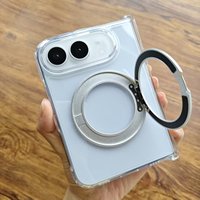 Coque de téléphone magnétique en métal transparente de 2,5 mm avec support rotatif et protection de charnière pour iPhone Duo