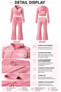 Y2k Women’s Custom logo Women <b>Tracksuit</b> Velour Jogger Set Cropped Zip Hoodie OEM ODM - Product Image 3