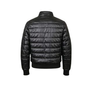 Blouson matelassé vintage en cuir véritable noir, coupe ajustée, pour homme et femme, écologique, respirant, vêtement d'extérieur d'hiver, polyester matelassé - Product Image 2