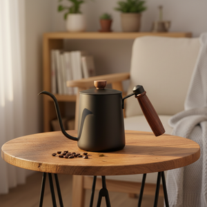 หม้อหยดกาแฟสแตนเลสสีดำมีด้ามจับไม้-เหมาะสำหรับ <span class=keywords><strong>V60</strong></span>เชเม็กและเทลงบนเบียร์ - Product Image 5
