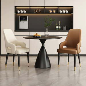 Bộ bàn ăn hiện đại phong cách Bắc Âu sang trọng, màu trắng, bàn gỗ kim loại mạ vàng, ghế ăn bằng da, nội thất phòng ăn, nhà hàng. - Product Image 4