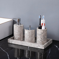 Marbre salle de bain 5 pièces ensemble lavabo 4 pièces ensemble désinfectant pour les mains bouteille boîte à mouchoirs plateau salle de bain ensemble assorti