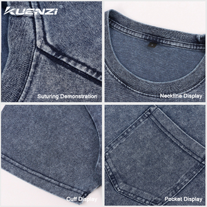 Camiseta Kuenzi para Hombre, Color Denim Lavado, con Bolsillo, 240GSM, 80% Algodón, 20% Poliéster, Estilo Vintage, Hombros Caídos, Estilo Urbano, OEM - Product Image 3