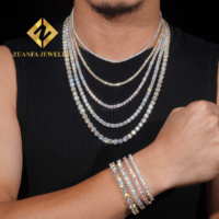 Chaîne Tennis en Argent Sterling 925 avec Moissanite Sertie Or Blanc, 2,0 mm à 6,5 mm, Bijoux Hip Hop Wuzhou Zuanfa, Vente en Gros