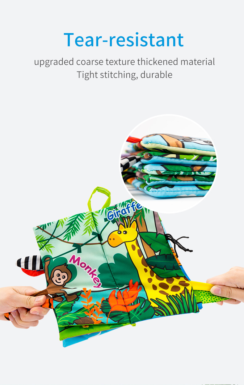 Лидер продаж, младенец Jollybaby из гофрированной бумаги, детская игрушка, моющаяся ткань с животными, мягкие хвосты, Ранняя сенсорная развивающая детская книга из ткани