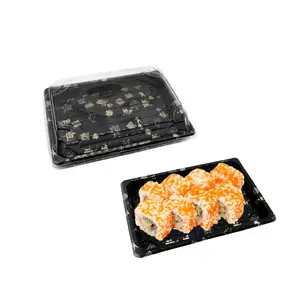 Catering Food Verpakking Take Away Container Zwart Esdoornblad Wegwerp Japans Sushi Dienblad