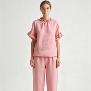 Blus Wanita dengan Kerah dan Lengan Berumbai dalam Warna Solid dengan Potongan Longgar dan Lengan Mengembang Atasan Kemeja Blus Sehe Fashion - Product Image 6