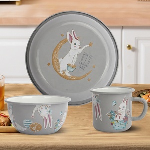 Fabricant BSCI, design de dessins animés, vente en gros, logo personnalisé imprimé en vrac, assiettes et tasses en émail de WUJO - Product Image 4